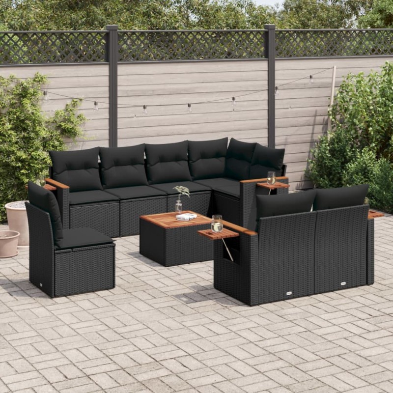 vidaXL 9-tlg. Garten-Sofagarnitur mit Kissen Schwarz Poly Rattan vidaXL 9-tlg. Garten-Sofagarnitur mit Kissen Schwarz Poly Rattan