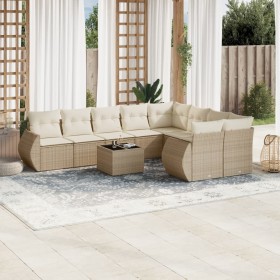 vidaXL 10-tlg. Garten-Sofagarnitur mit Kissen Beige Poly Rattan
