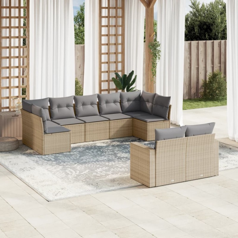 vidaXL 9-tlg. Garten-Sofagarnitur mit Kissen Beige Poly Rattan vidaXL 9-tlg. Garten-Sofagarnitur mit Kissen Beige Poly Rattan