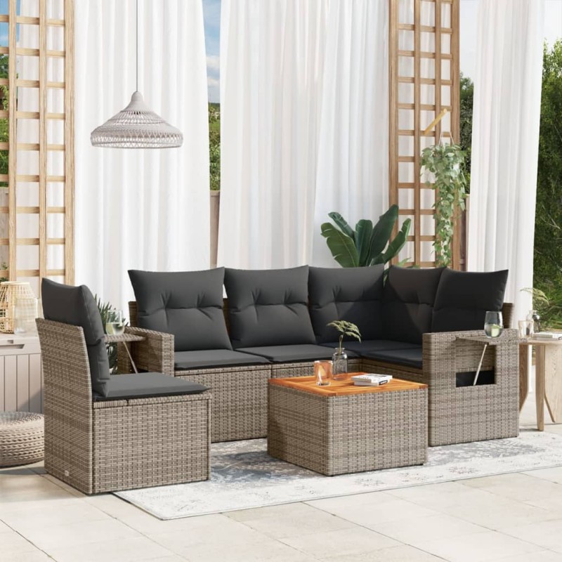 vidaXL 6-tlg. Garten-Sofagarnitur mit Kissen Grau Poly Rattan vidaXL 6-tlg. Garten-Sofagarnitur mit Kissen Grau Poly Rattan