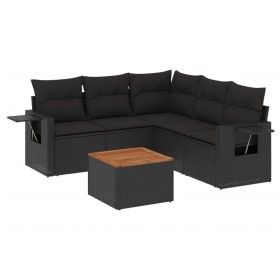 vidaXL 6-tlg. Garten-Sofagarnitur mit Kissen Schwarz Poly Rattan