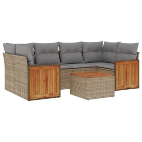 vidaXL 7-tlg. Garten-Sofagarnitur mit Kissen Beige Poly Rattan