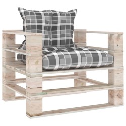 vidaXL Garten-Palettensofa mit Kissen Grau Karomuster Kiefernholz