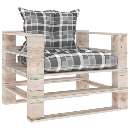 vidaXL Garten-Palettensofa mit Kissen Grau Karomuster Kiefernholz