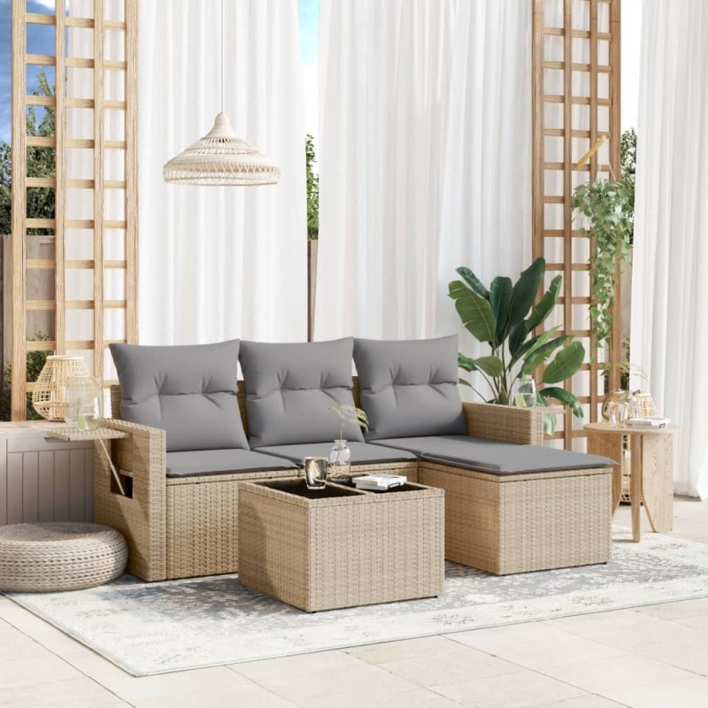 vidaXL 4-tlg. Garten-Sofagarnitur mit Kissen Beige Poly Rattan vidaXL 4-tlg. Garten-Sofagarnitur mit Kissen Beige Poly Rattan