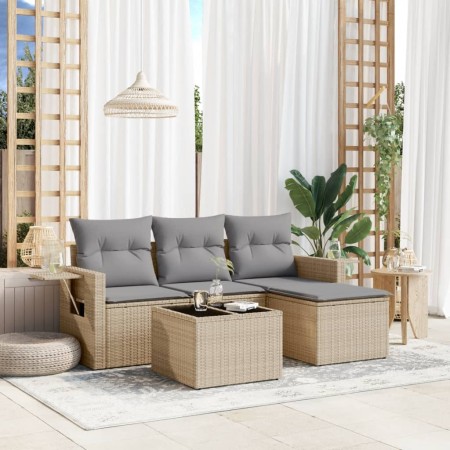 vidaXL 4-tlg. Garten-Sofagarnitur mit Kissen Beige Poly Rattan