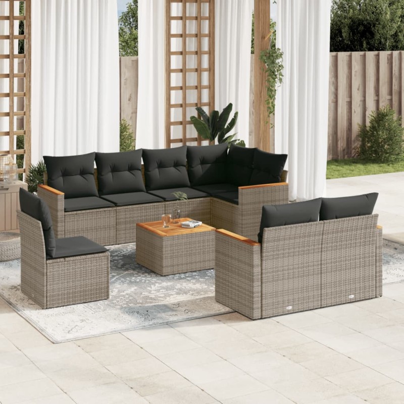 vidaXL 9-tlg. Garten-Sofagarnitur mit Kissen Grau Poly Rattan vidaXL 9-tlg. Garten-Sofagarnitur mit Kissen Grau Poly Rattan