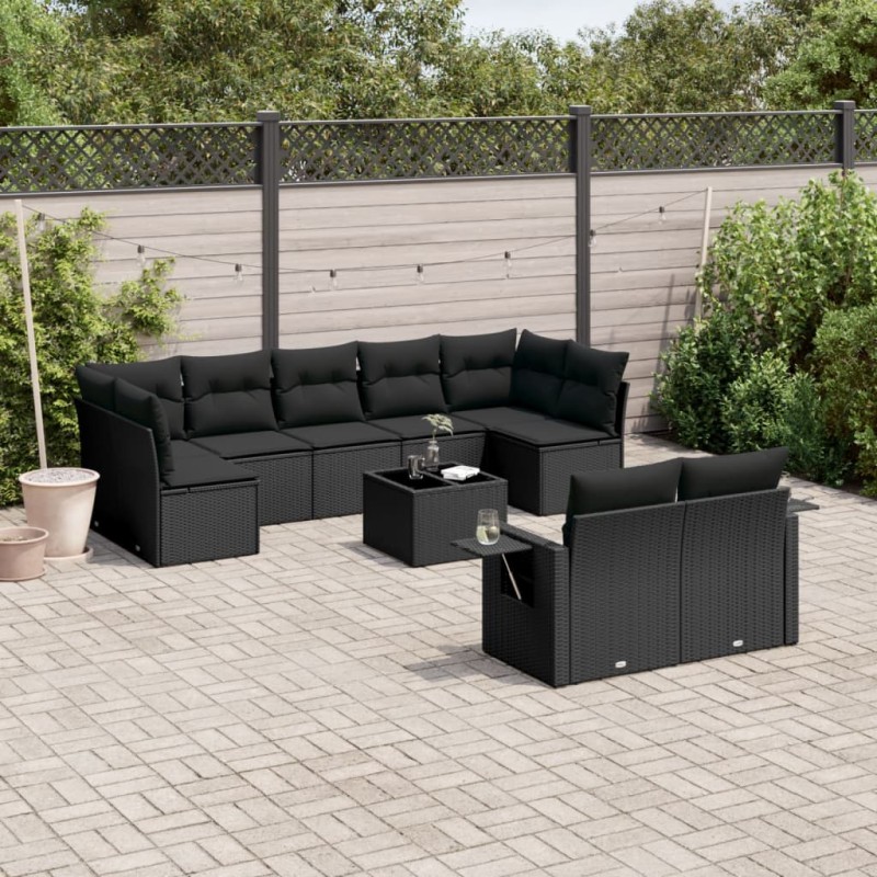 vidaXL 10-tlg. Garten-Sofagarnitur mit Kissen Schwarz Poly Rattan vidaXL 10-tlg. Garten-Sofagarnitur mit Kissen Schwarz Poly Rattan