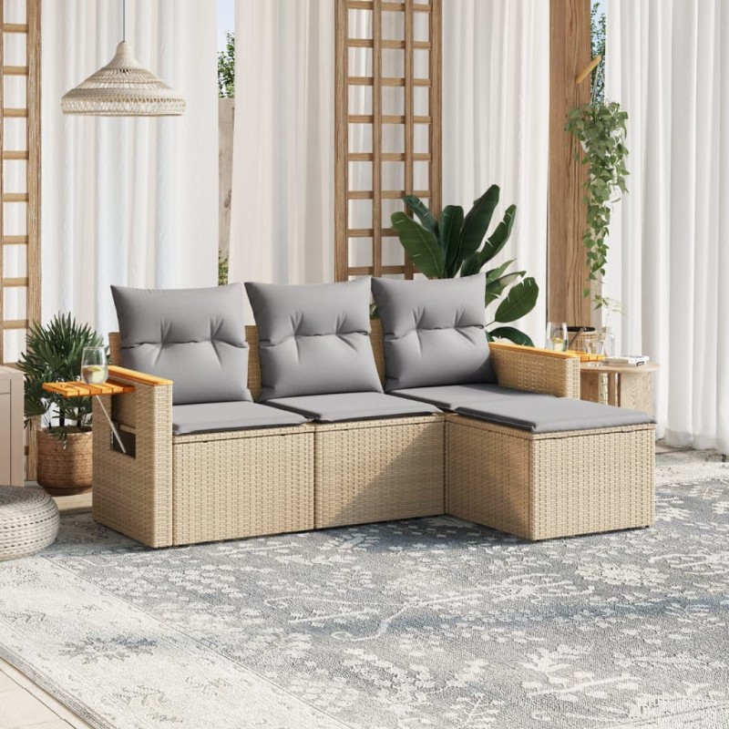 vidaXL 4-tlg. Garten-Sofagarnitur mit Kissen Beige Poly Rattan vidaXL 4-tlg. Garten-Sofagarnitur mit Kissen Beige Poly Rattan