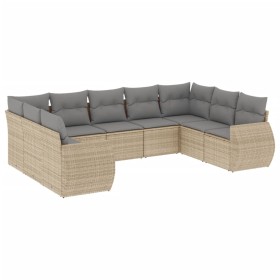 vidaXL 9-tlg. Garten-Sofagarnitur mit Kissen Beige Poly Rattan