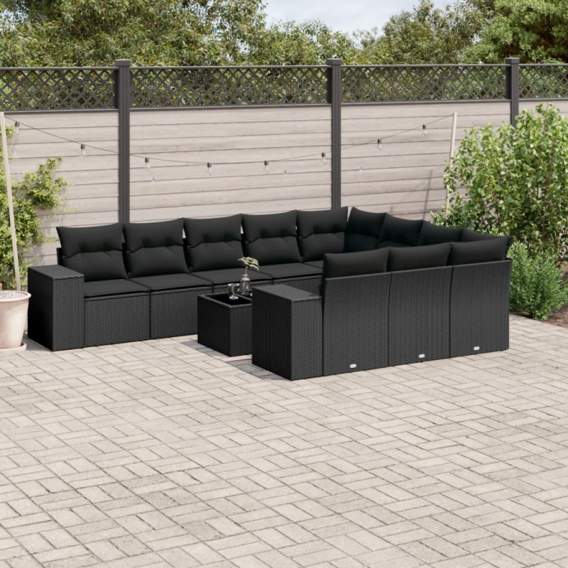 vidaXL 11-tlg. Garten-Sofagarnitur mit Kissen Schwarz Poly Rattan vidaXL 11-tlg. Garten-Sofagarnitur mit Kissen Schwarz Poly Rattan