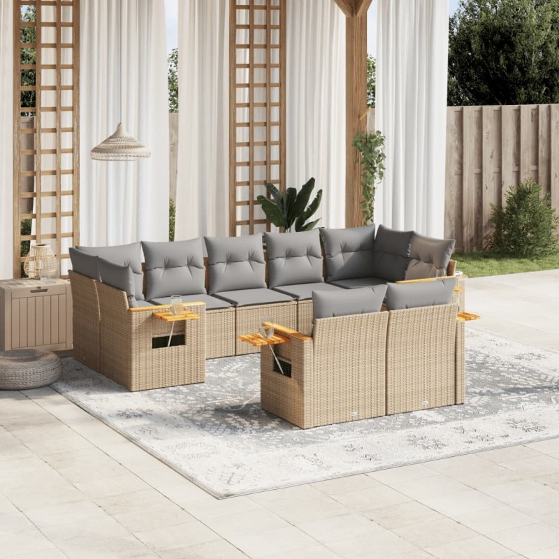 vidaXL 9-tlg. Garten-Sofagarnitur mit Kissen Beige Poly Rattan vidaXL 9-tlg. Garten-Sofagarnitur mit Kissen Beige Poly Rattan