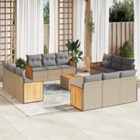 vidaXL 13-tlg. Garten-Sofagarnitur mit Kissen Beige Poly Rattan