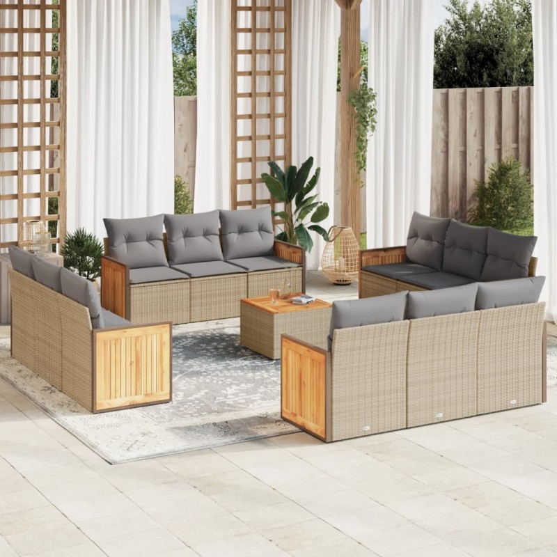 vidaXL 13-tlg. Garten-Sofagarnitur mit Kissen Beige Poly Rattan vidaXL 13-tlg. Garten-Sofagarnitur mit Kissen Beige Poly Rattan