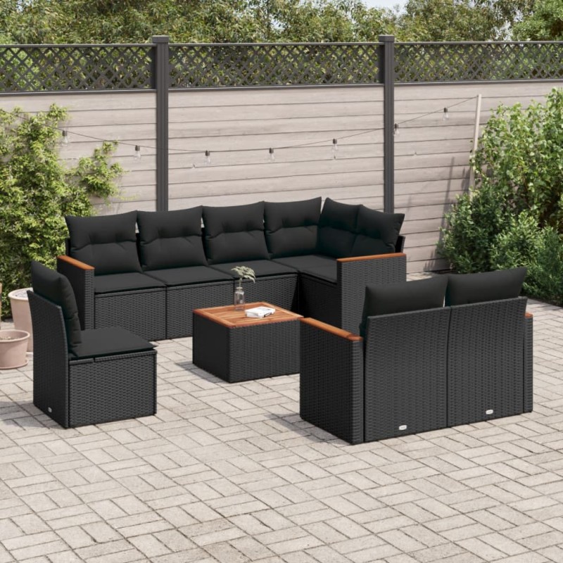 vidaXL 9-tlg. Garten-Sofagarnitur mit Kissen Schwarz Poly Rattan vidaXL 9-tlg. Garten-Sofagarnitur mit Kissen Schwarz Poly Rattan