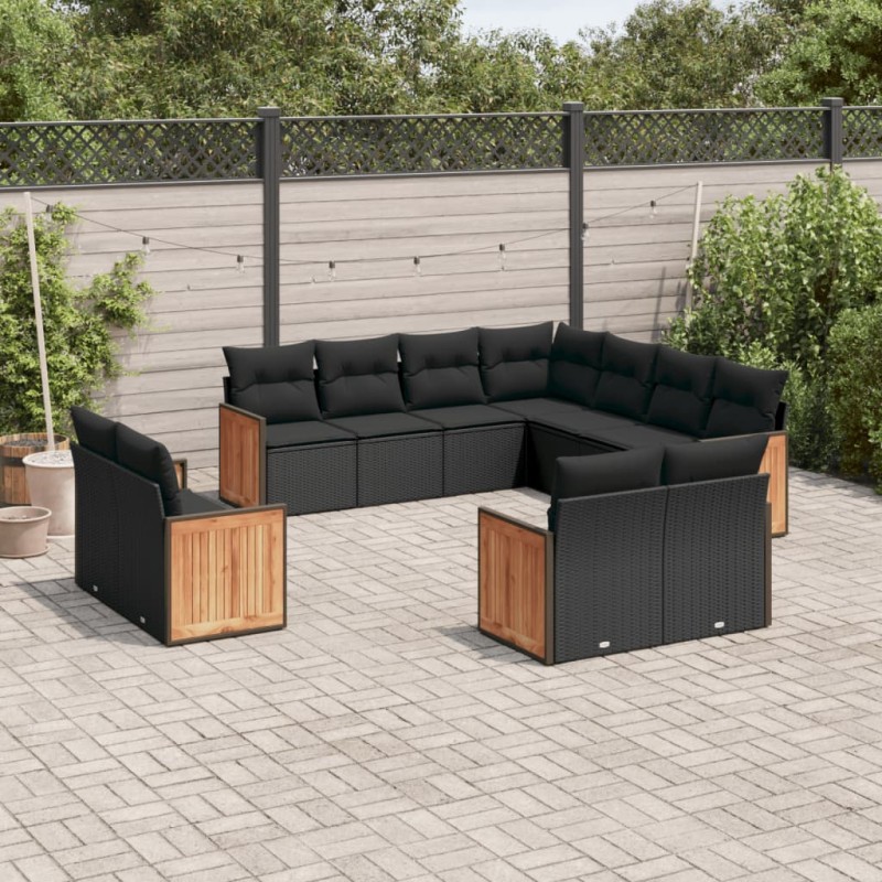 vidaXL 11-tlg. Garten-Sofagarnitur mit Kissen Schwarz Poly Rattan vidaXL 11-tlg. Garten-Sofagarnitur mit Kissen Schwarz Poly Rattan