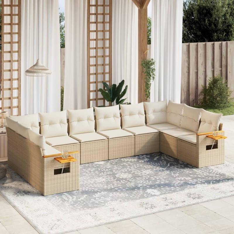 vidaXL 10-tlg. Garten-Sofagarnitur mit Kissen Beige Poly Rattan vidaXL 10-tlg. Garten-Sofagarnitur mit Kissen Beige Poly Rattan