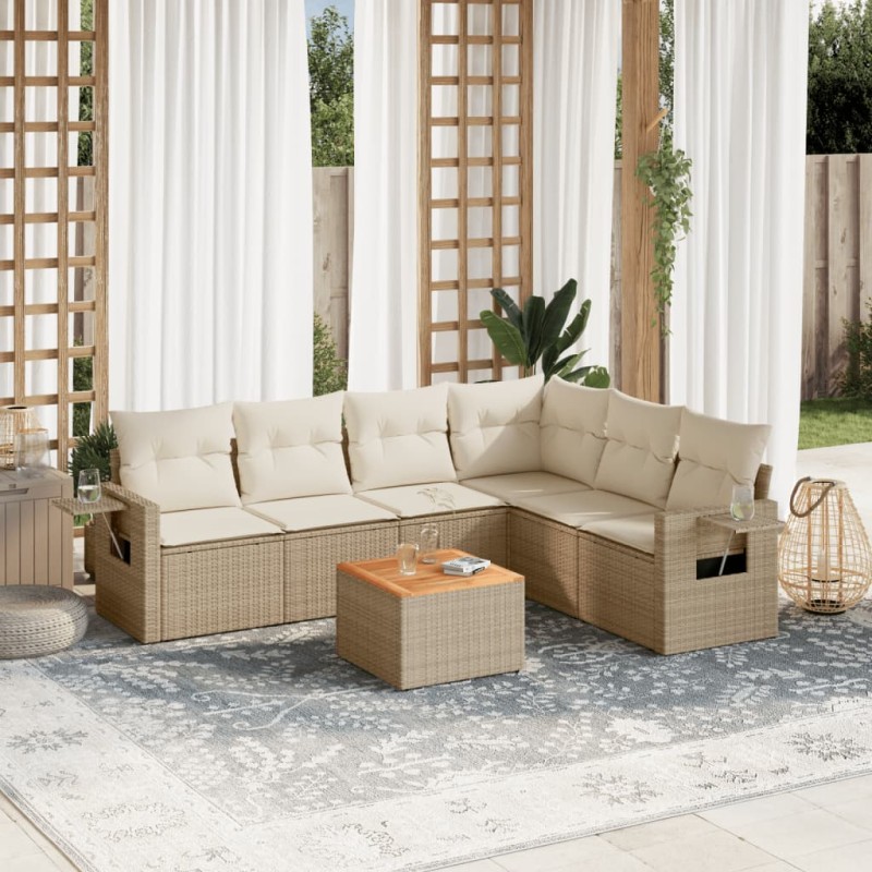 vidaXL 7-tlg. Garten-Sofagarnitur mit Kissen Beige Poly Rattan vidaXL 7-tlg. Garten-Sofagarnitur mit Kissen Beige Poly Rattan