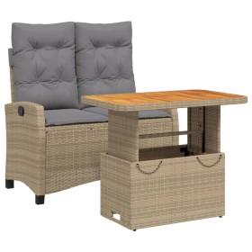 vidaXL 2-tlg. Garten-Essgruppe mit Kissen Beige Poly Rattan