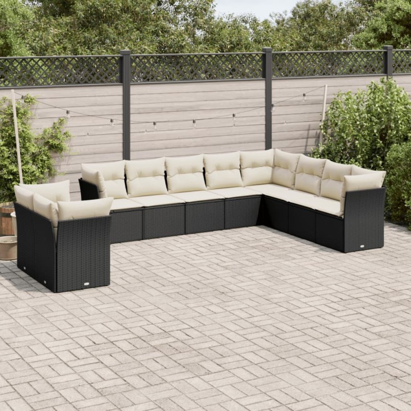 vidaXL 10-tlg. Garten-Sofagarnitur mit Kissen Schwarz Poly Rattan vidaXL 10-tlg. Garten-Sofagarnitur mit Kissen Schwarz Poly Rattan