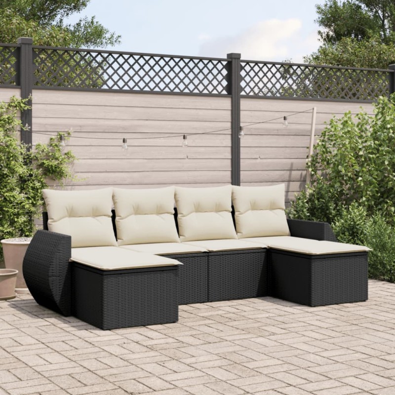 vidaXL 6-tlg. Garten-Sofagarnitur mit Kissen Schwarz Poly Rattan vidaXL 6-tlg. Garten-Sofagarnitur mit Kissen Schwarz Poly Rattan