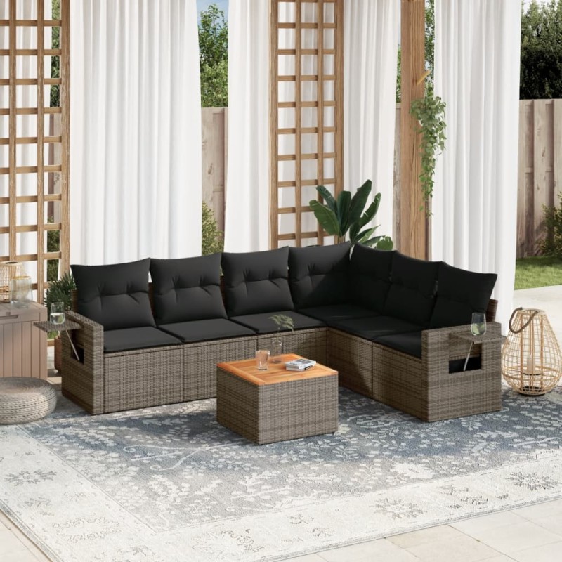 vidaXL 7-tlg. Garten-Sofagarnitur mit Kissen Grau Poly Rattan vidaXL 7-tlg. Garten-Sofagarnitur mit Kissen Grau Poly Rattan