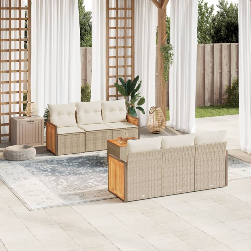 vidaXL 7-tlg. Garten-Sofagarnitur mit Kissen Beige Poly Rattan vidaXL 7-tlg. Garten-Sofagarnitur mit Kissen Beige Poly Rattan