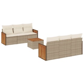 vidaXL 7-tlg. Garten-Sofagarnitur mit Kissen Beige Poly Rattan