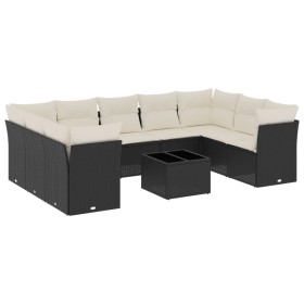 vidaXL 10-tlg. Garten-Sofagarnitur mit Kissen Schwarz Poly Rattan