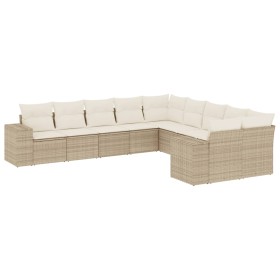 vidaXL 10-tlg. Garten-Sofagarnitur mit Kissen Beige Poly Rattan