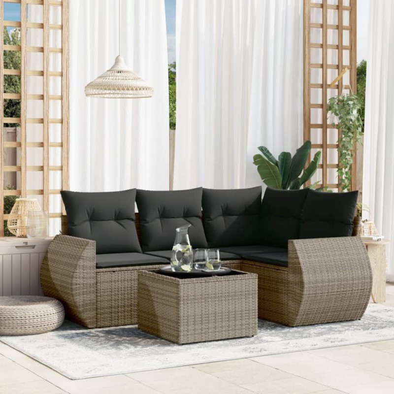 vidaXL 5-tlg. Garten-Sofagarnitur mit Kissen Grau Poly Rattan vidaXL 5-tlg. Garten-Sofagarnitur mit Kissen Grau Poly Rattan