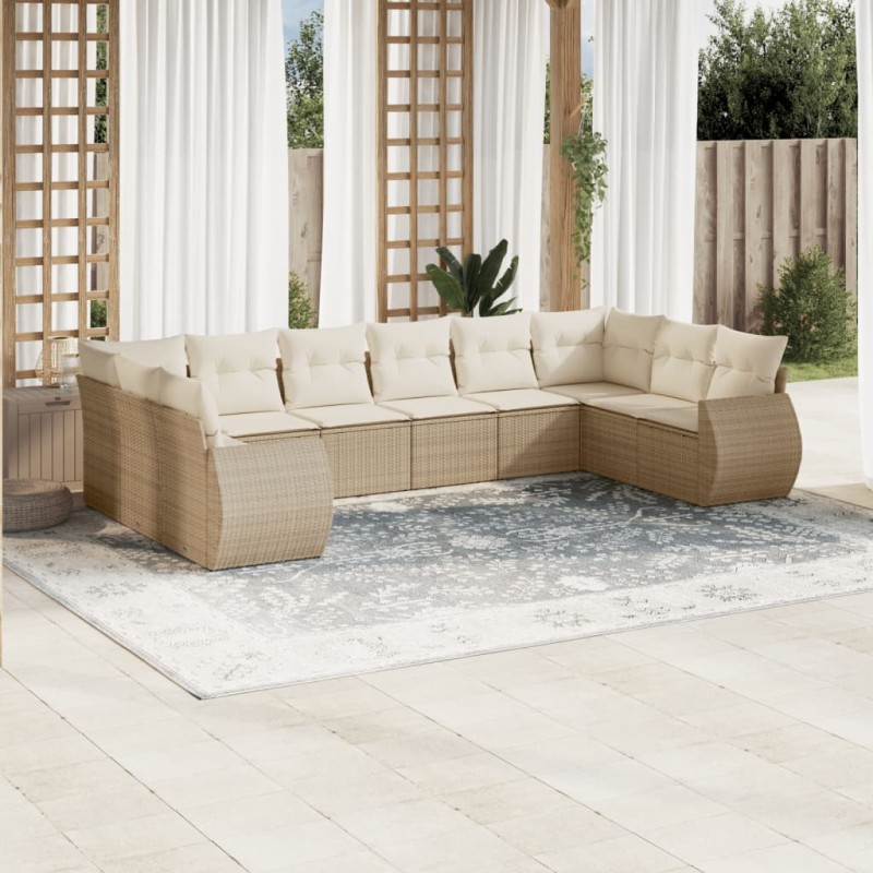 vidaXL 10-tlg. Garten-Sofagarnitur mit Kissen Beige Poly Rattan vidaXL 10-tlg. Garten-Sofagarnitur mit Kissen Beige Poly Rattan