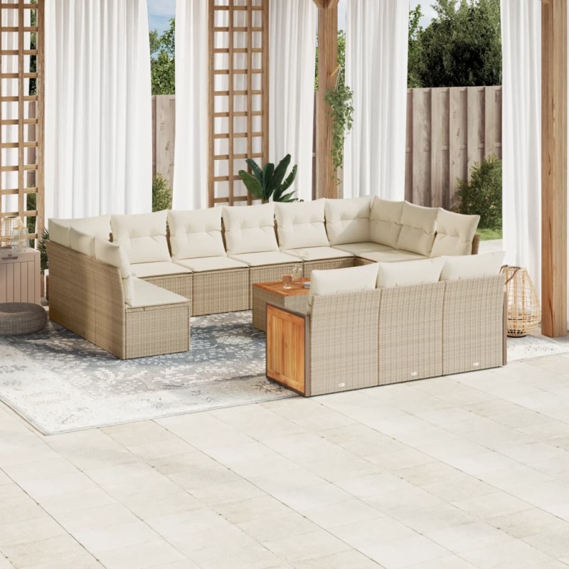 vidaXL 14-tlg. Garten-Sofagarnitur mit Kissen Beige Poly Rattan vidaXL 14-tlg. Garten-Sofagarnitur mit Kissen Beige Poly Rattan