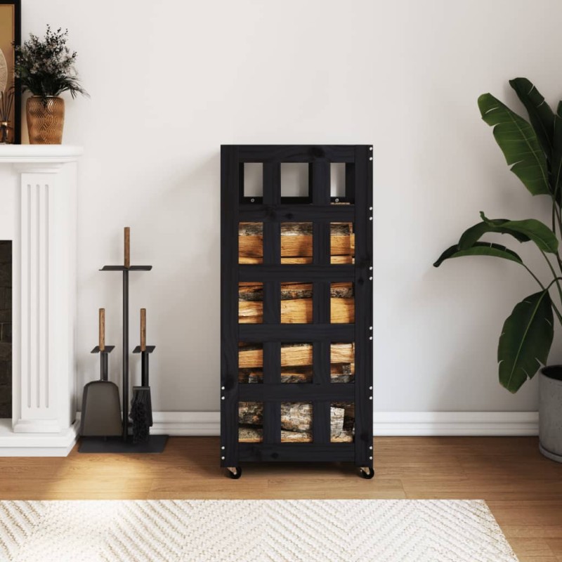 vidaXL Kaminholzregal mit Rollen Schwarz 40x49x110cm Massivholz Kiefer vidaXL Kaminholzregal mit Rollen Schwarz 40x49x110cm Massivholz Kiefer