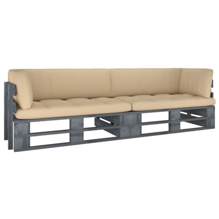 2-Sitzer-Palettensofa mit Kissen Grau Imprägniertes Kiefernholz