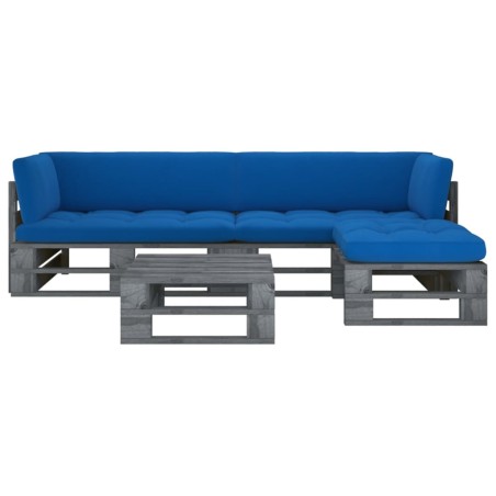 4-tlg. Paletten-Lounge-Set Grau Imprägniertes Kiefernholz