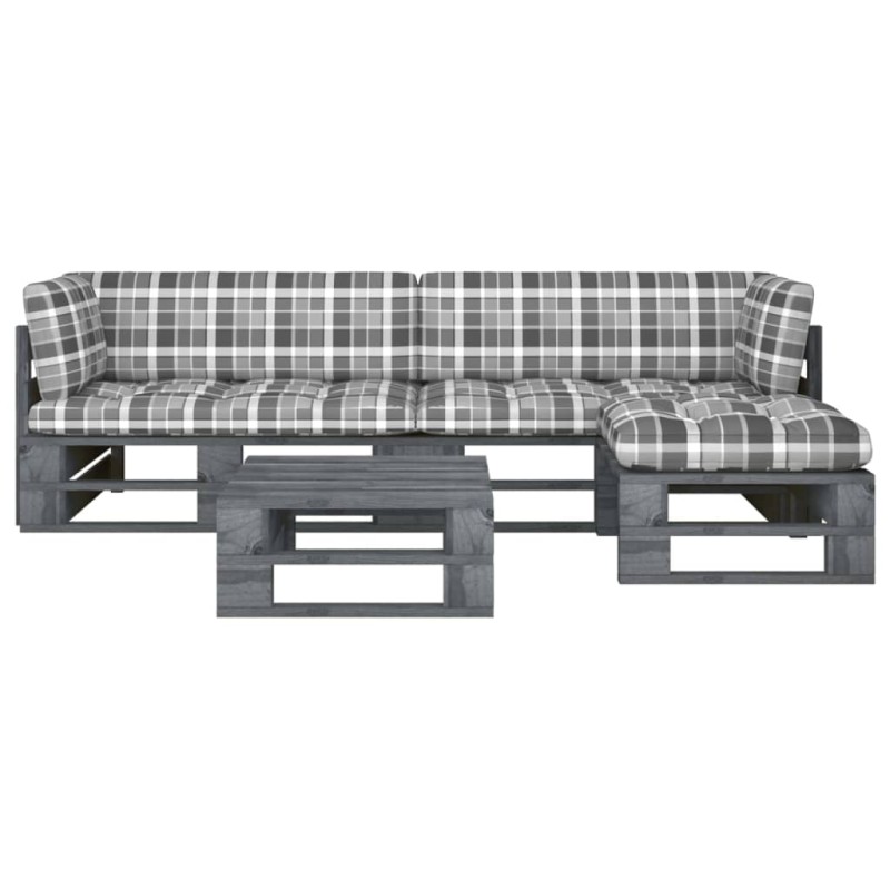vidaXL 4-tlg. Paletten-Lounge-Set Grau Imprägniertes Kiefernholz vidaXL 4-tlg. Paletten-Lounge-Set Grau Imprägniertes Kiefernholz