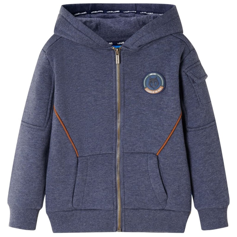 Kinder-Kapuzenpullover mit Reißverschluss Dunkelblau Melange 128 Kinder-Kapuzenpullover mit Reißverschluss Dunkelblau Melange 128
