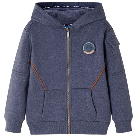 Kinder-Kapuzenpullover mit Reißverschluss Dunkelblau Melange 128