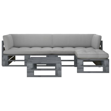 4-tlg. Paletten-Lounge-Set Grau Imprägniertes Kiefernholz