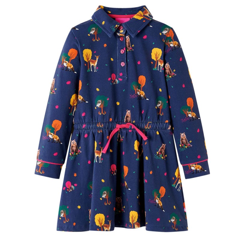 Kinderkleid mit Langen Ärmeln und Kordelzug Marineblau 140 Kinderkleid mit Langen Ärmeln und Kordelzug Marineblau 140