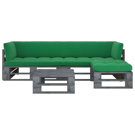 4-tlg. Paletten-Lounge-Set Grau Imprägniertes Kiefernholz