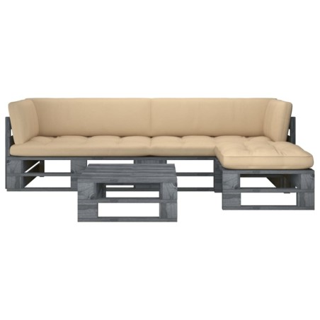 4-tlg. Paletten-Lounge-Set Grau Imprägniertes Kiefernholz