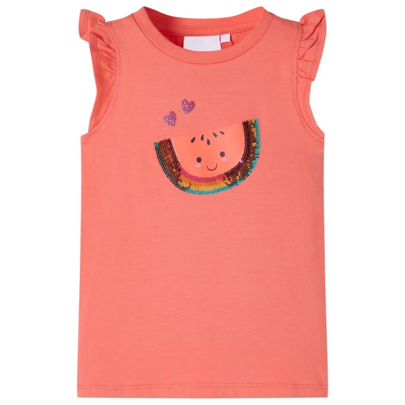 Kinder-T-Shirt mit Rüschenärmeln Korallenrosa 92 Kinder-T-Shirt mit Rüschenärmeln Korallenrosa 92