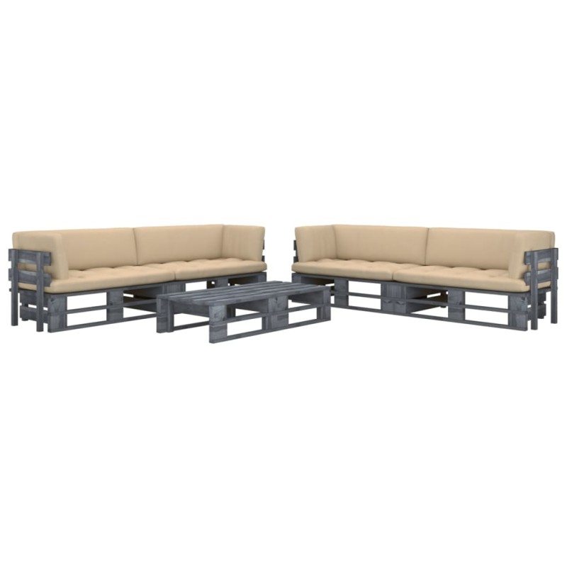 vidaXL 6-tlg. Paletten-Lounge-Set Grau Imprägniertes Kiefernholz vidaXL 6-tlg. Paletten-Lounge-Set Grau Imprägniertes Kiefernholz