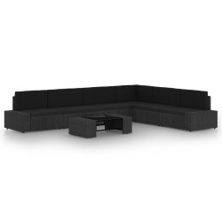 7-tlg. Garten-Lounge-Set mit Kissen Schwarz Poly Rattan