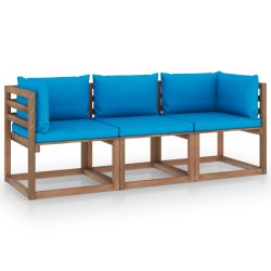 vidaXL Garten-Palettensofa 3-Sitzer mit Kissen in Hellblau Kiefernholz