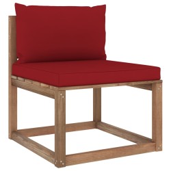 vidaXL Outdoor-Mittelsofa Paletten mit Kissen in Weinrot