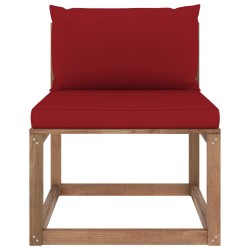 vidaXL Outdoor-Mittelsofa Paletten mit Kissen in Weinrot