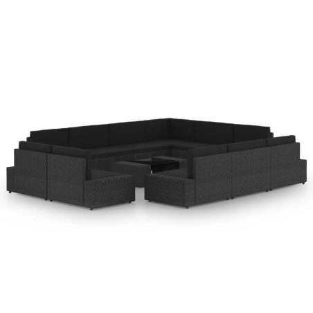 12-tlg. Garten-Lounge-Set mit Kissen Schwarz Poly Rattan